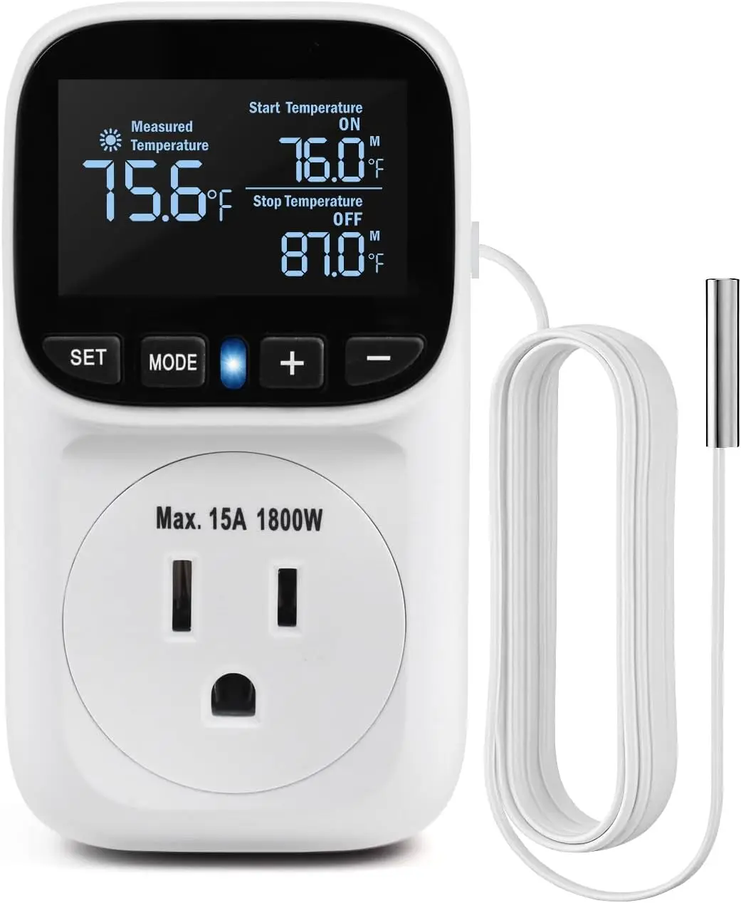 

Digital Temperature Controller Thermostat Plug Outlet -40°F~210°F 15A 1800W LCD Display for Home Greenhouse
