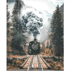 Travel Steam Train Forest On The Road 18CT 14CT Unprinted Cross Stitch Kits Embroidery Art DIY Handmade Needlework Home Decor