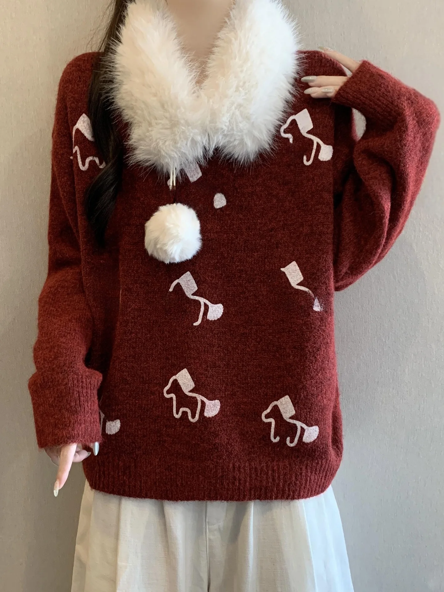 

Red Casual Knitted Sweater for Women Detachable Large Size Autumn Winter Fashion Commute Style Soft Knitwear Top New Year Atm...