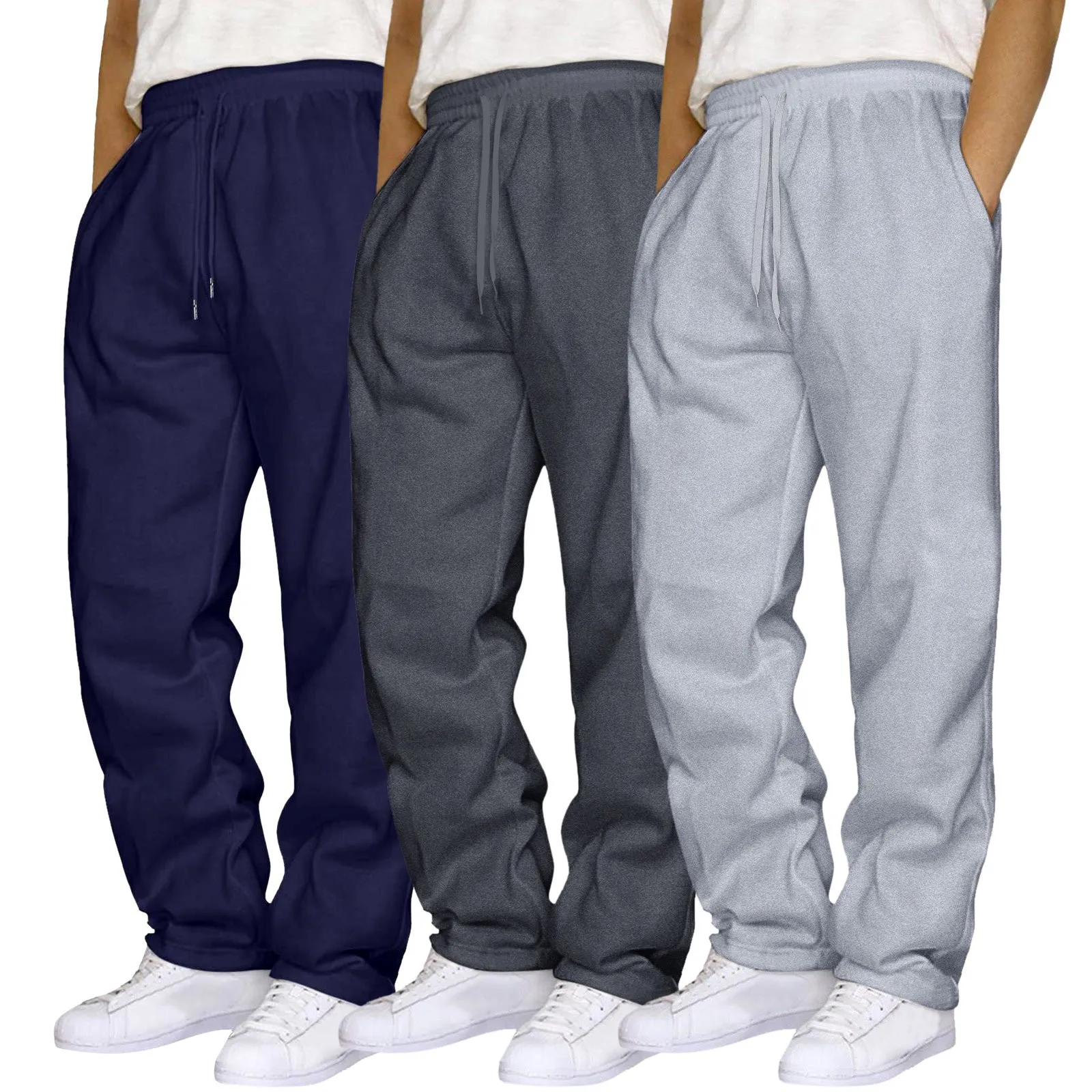 3 sztuk/zestaw męskie spodnie hiphopowe w jednolitym kolorze Casual spodnie dresowe do joggingu spodnie sportowe Streetwear Fitness sportowy męskie spodnie