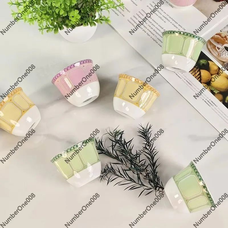 6 Piece European Light Luxury Colorful Small Teacups Set, Family Banquet Souvenir Tea Cup Gift Box for Wedding Party Home