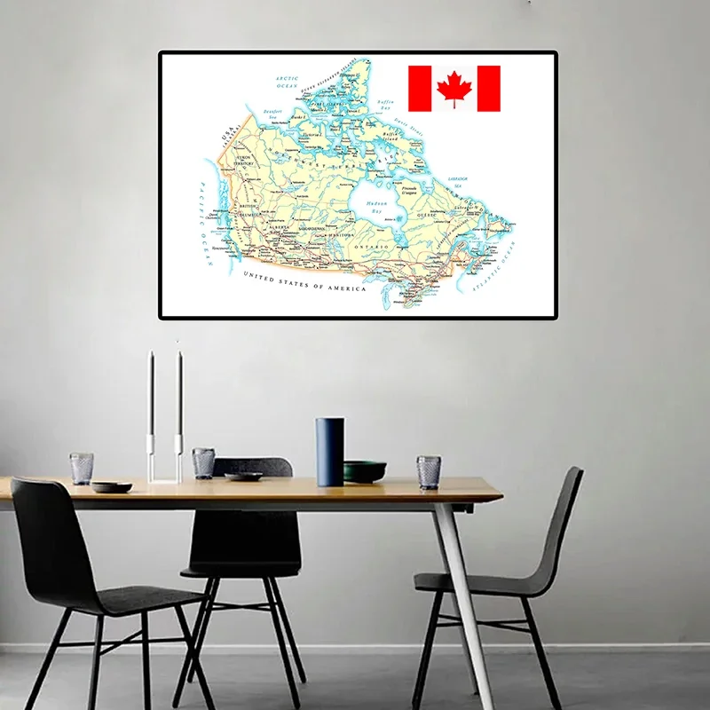 59*42cm Map of The Canada Canvas Painting Decorative Wall Art Poster for Living Room Home Decoration School Supplies Travel Gift