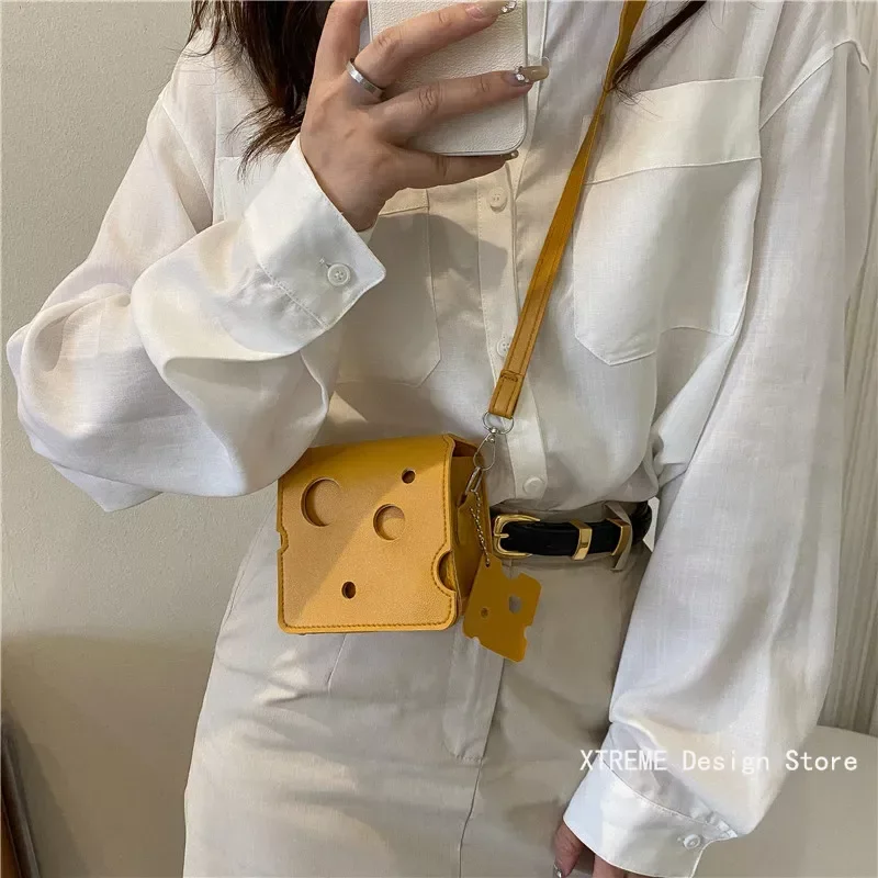 Cheese Shaped Mini sacos para mulheres, Cute Lady Purses, fone de ouvido, batom, bolsa de ombro crossbody feminina pequena, nova