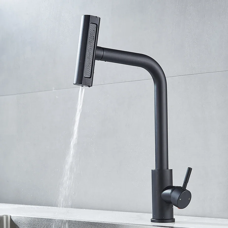 

Kitchen Waterfall Faucet 4 Modes Mixer Tap Stainless Steel Sink Faucet Pull-out Household Bathroom Faucets Deck Mounted