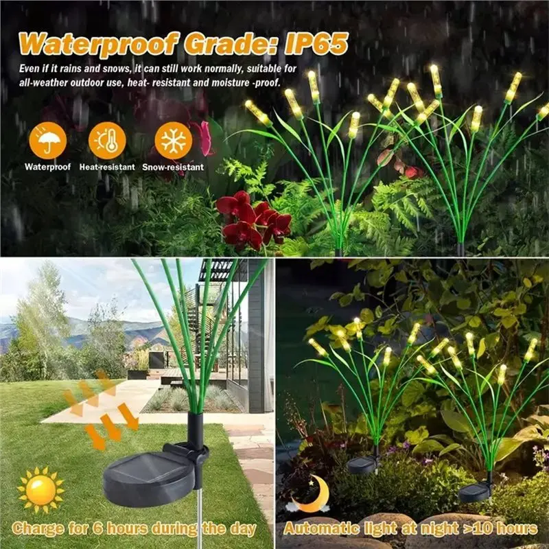 WORTHOWN-Waterproof Outdoor Solar Firefly Reed-Lights 6LED Swing Lamp Pathway Lawn Street Garden Decoration Landscape Lighting