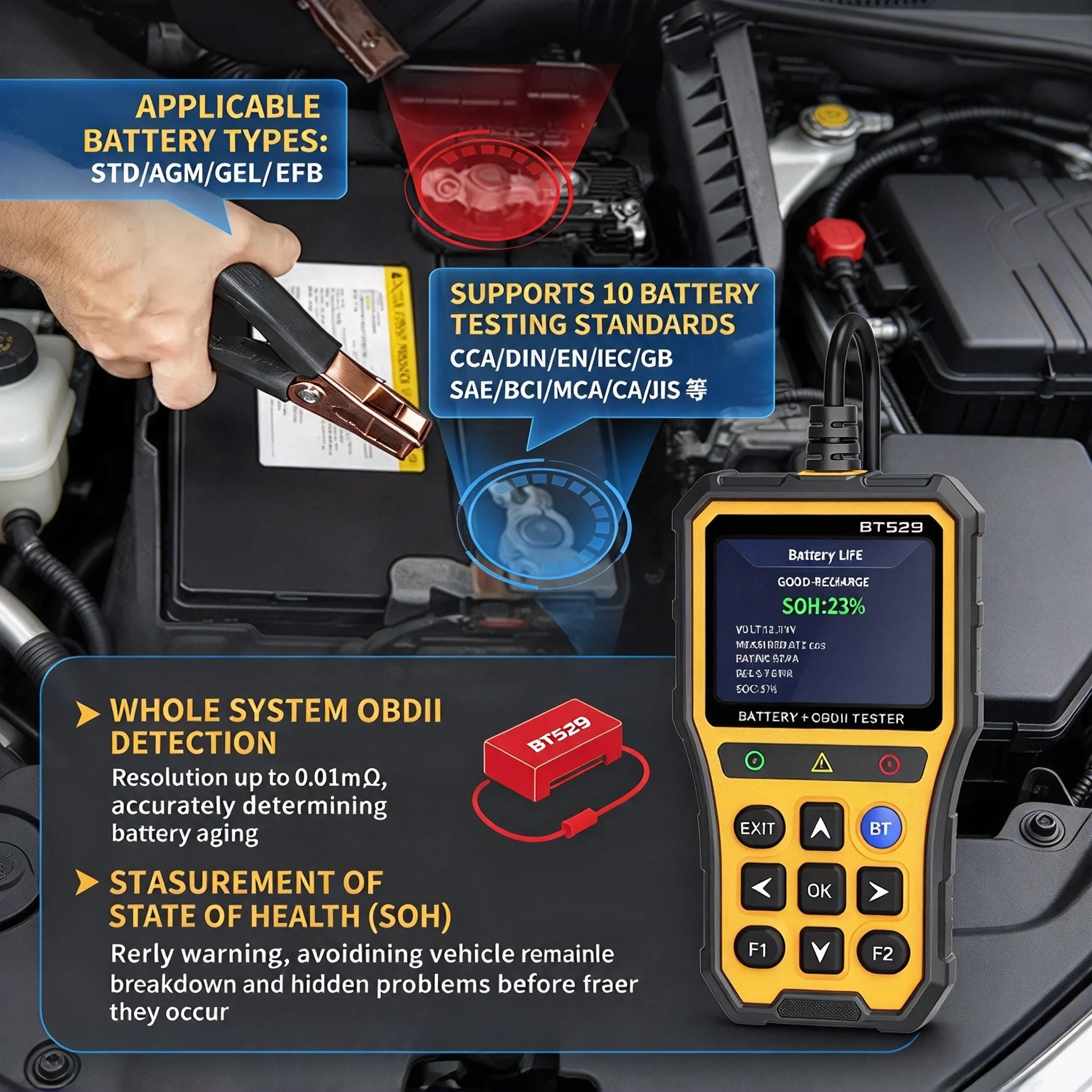 GOYOJO Car Diagnostic Scanner OBD2 Battery Health Automotive OBDII Diagnosis Tool For Identifying Troubleshooting Vehicle Issues