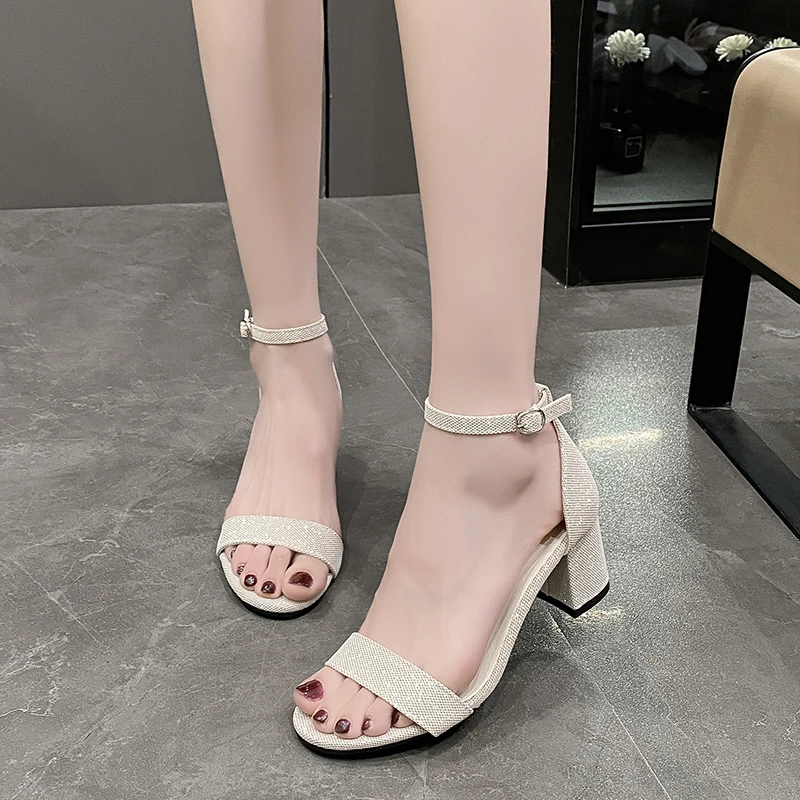 Shoes for Women 2024 New Round Toe Women\'s Slingback Sandals Comfortable Square Heel Platform Sandal Elegant Ladies Formal Shoes