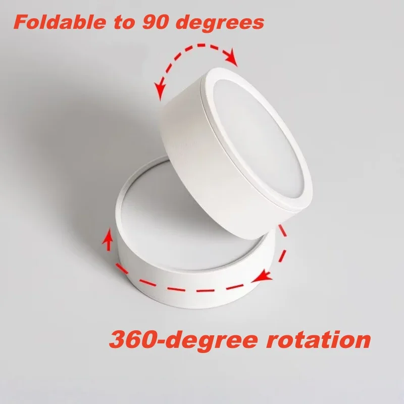 Ultra-thin Surface-Mounted Downlight, Circular Spotlight, No-Hole Required, Adjustable Angle, Ceiling-Mounted, Suitable for Corr