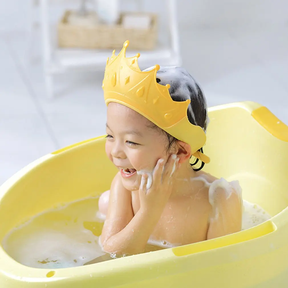 Crown Adjustable Baby Shower Cap Shampoo Bath Wash Hair Shield Hat Protect Children Waterproof Prevent Water Into Ear for Kids