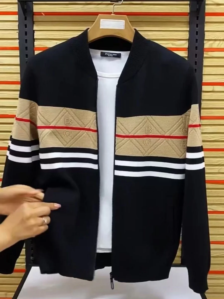 

Весна-Осень 2024, мужская вязаная куртка с бейсбольным воротником, удобная модная универсальная куртка Sli Busin Gentleman Stand...