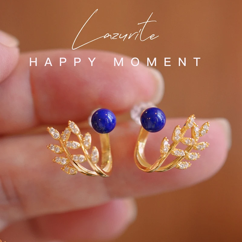 

Серьги-гвоздики из натурального лазурита оливковой ветки, маленькие темпераментные серьги, легкая роскошь, серьги для двух видов одежды, стерлинговое серебро