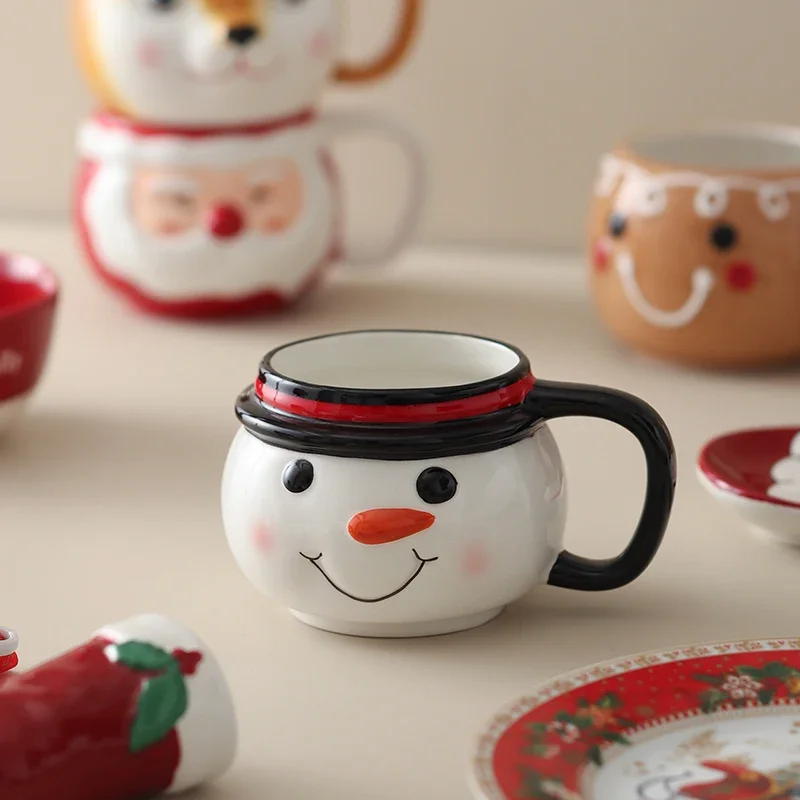 Gingerbread Man Mug, Ceramic Stacking Cute Cartoon Snowman Mugs Elk Santa Water Cup Christmas Gifts Drinkware