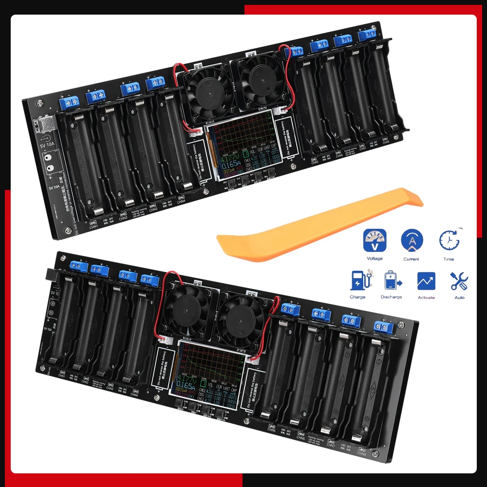 8-Channel 18650 Lithium Battery Capacity Tester MAh MWh Capacity Division Internal Resistance Measuring Module TFT Display