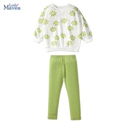 Little maven Children's Clothing Baby Girls 2024 Autumn Cotton Cartoon Flowers Sweatershirts Tops+Legging Sets Clothes for Kids