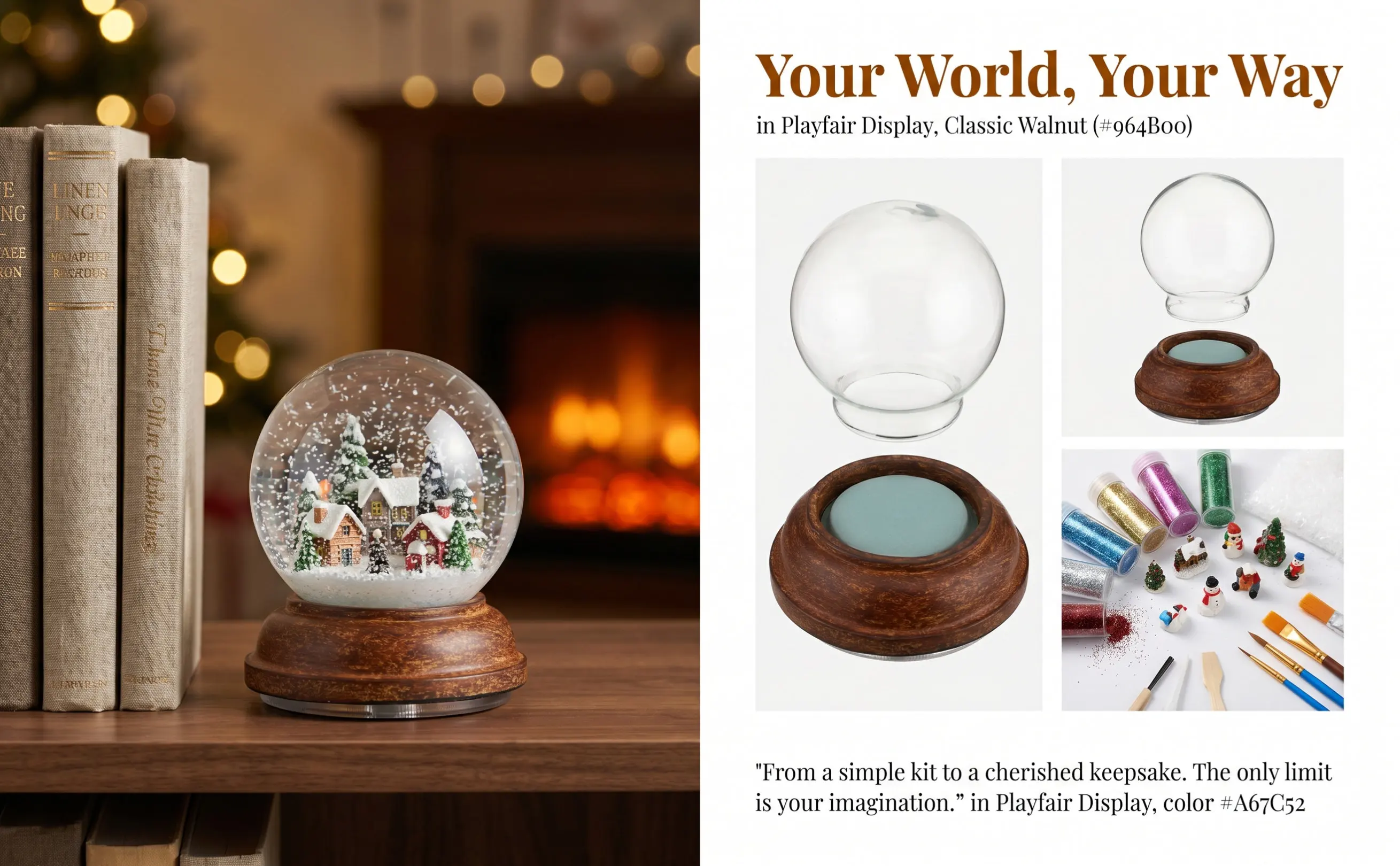 Empty Glass Snow Globe Kit DIY Creative Home Decor Craft Project for Adults Wooden Base Holiday Snow Globe