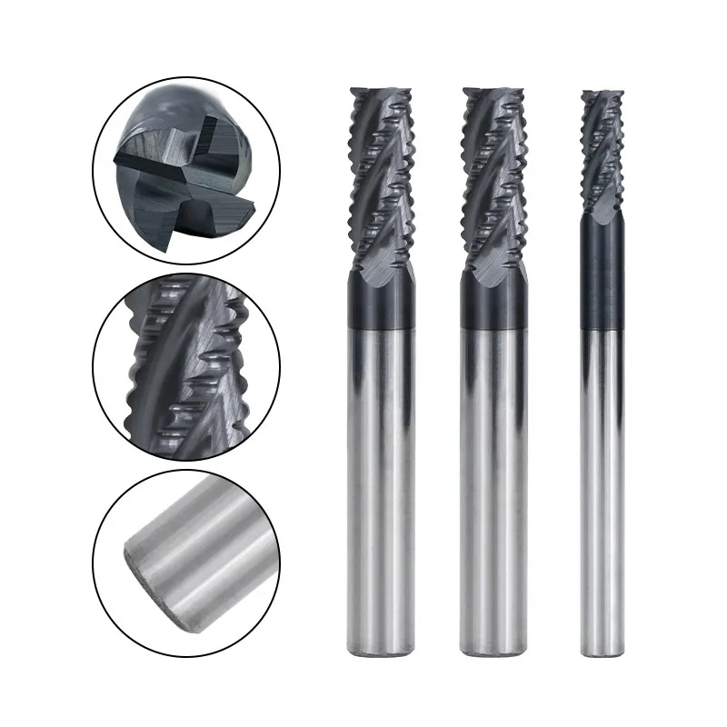 Solid Carbide Roughing End Mill 4 Flute CNC Milling Cutter Bits Router Bit for 50HRC Metal Roughing Machining 4mm to 12mm