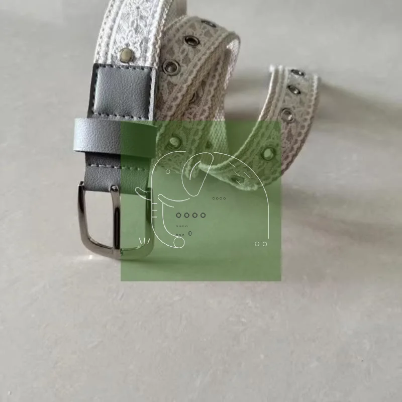 

Vintage Lace Canvas Belt For Women Fashionable Metal Buckle Decorative Waistband Retro Jean Accessory Korean Trendy Design 110cm