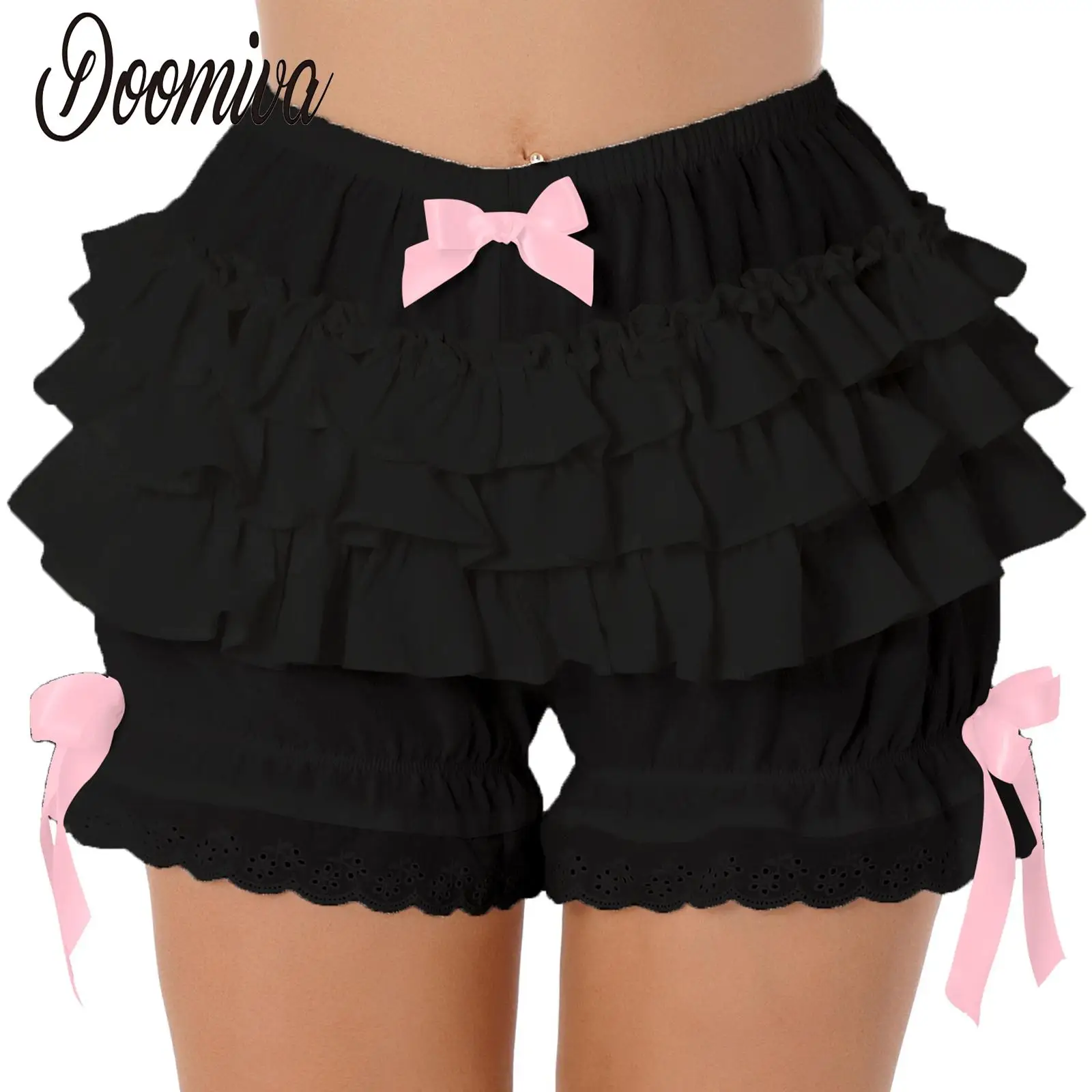 Women's Vintage Tiered Ruffle Pumpkin Shorts Dance Victorian Gothic Pantaloons Costume Lolita Bloomers Booty Shorts Pettipants