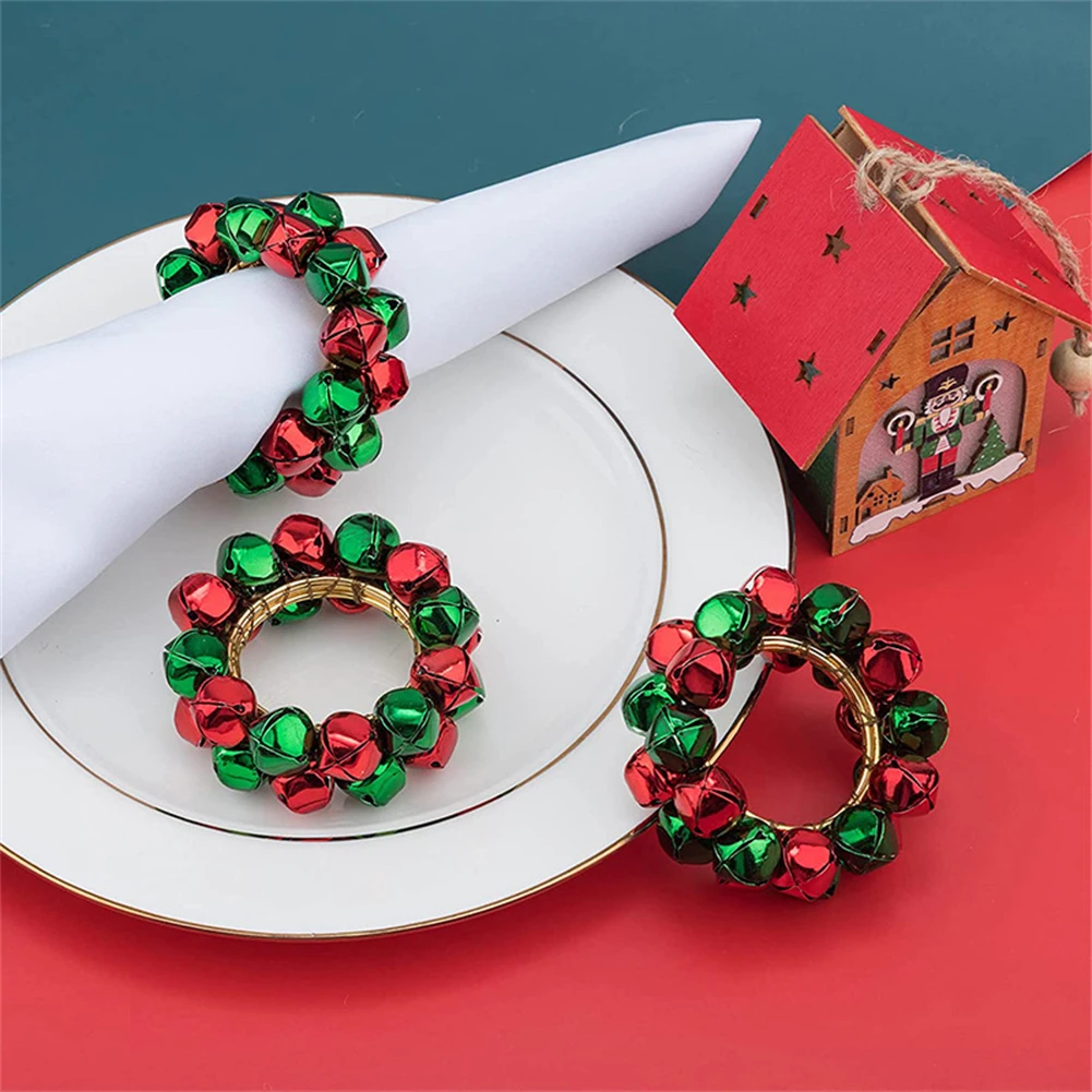 4Pcs Christmas Metal Bells Napkin Rings Napkin Holder Xmas Party Wedding Table Decor Napkin Rings 6x6x2.5cm