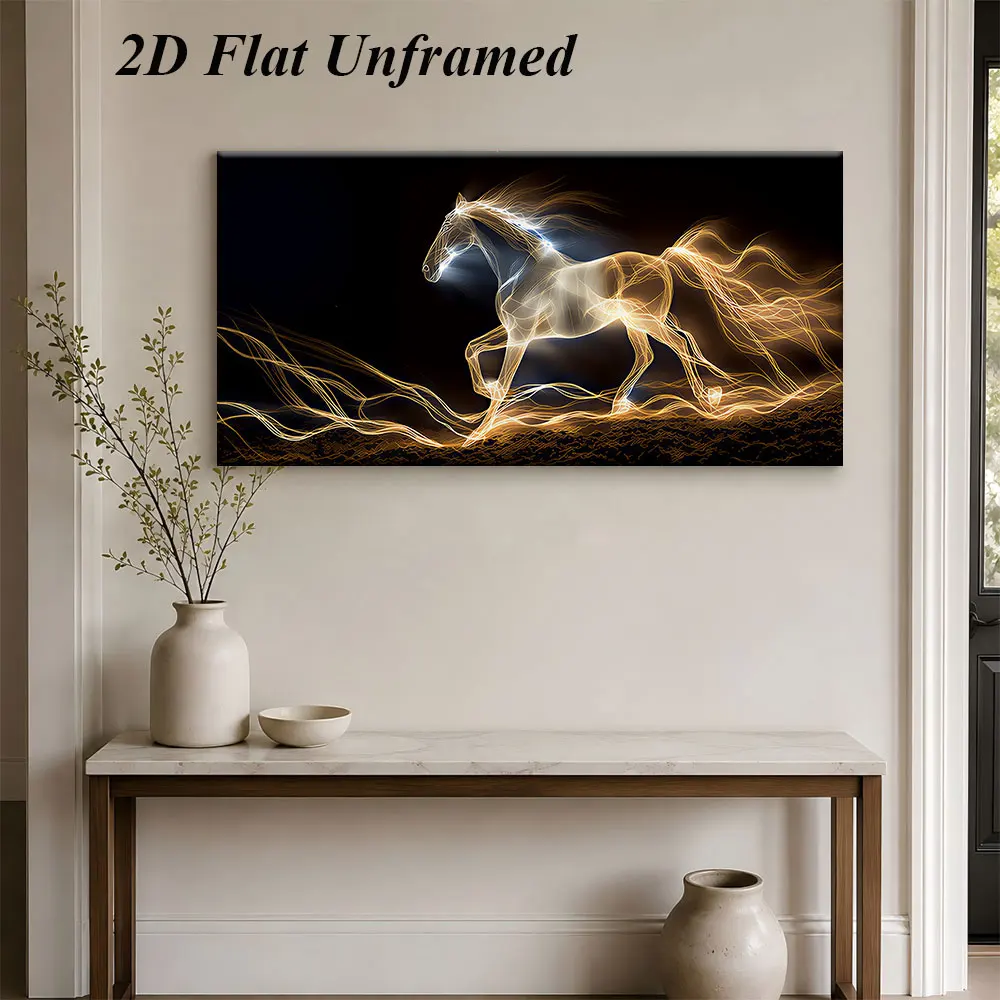 1pc (No frame),1 modern art abstract light painting galloping horse frameless decorative painting light and shadow lines 2D plan