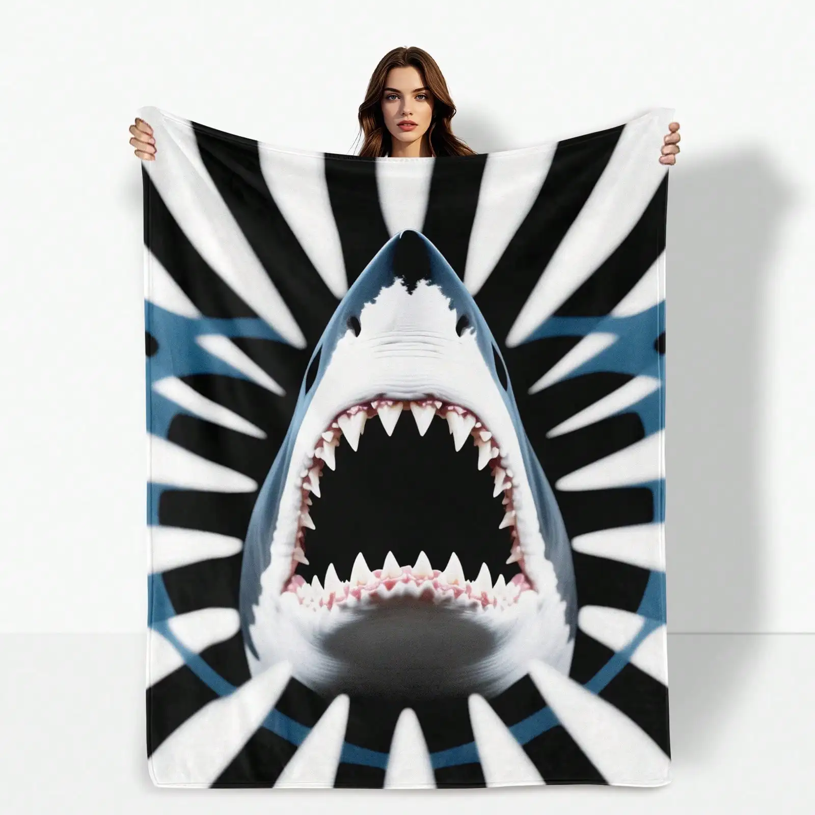 Shark Tooth Stripe Abstract Flannel printed blanket suitable for all seasons suitable for living room office sofa and travel