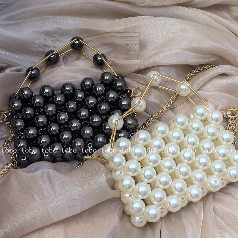 THE High Quality Sweet Woven Ladies Bag Summer Mini Party Pearl Purses Handmade Holiday Travel Beach Bead Designer Bags Luxury