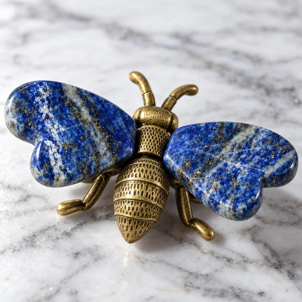 Natural Lapis Lazuli Bee Figurine Brass Insect Statue Healing Crystal Stone Desktop Ornament Home Office Decor Gift