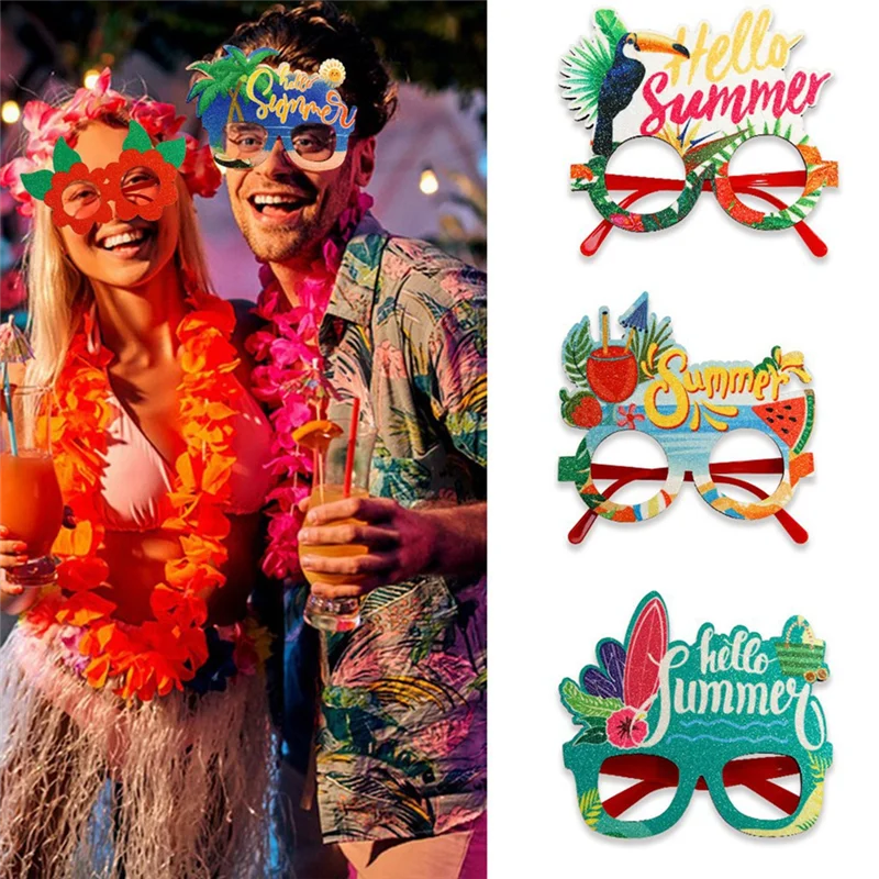 Abnr óculos havaianos de verão, decorações de festa com tema tropical, conforme mostrado, feltro + plástico, coqueiro, armação de óculos fotográficos, h, 1 peça
