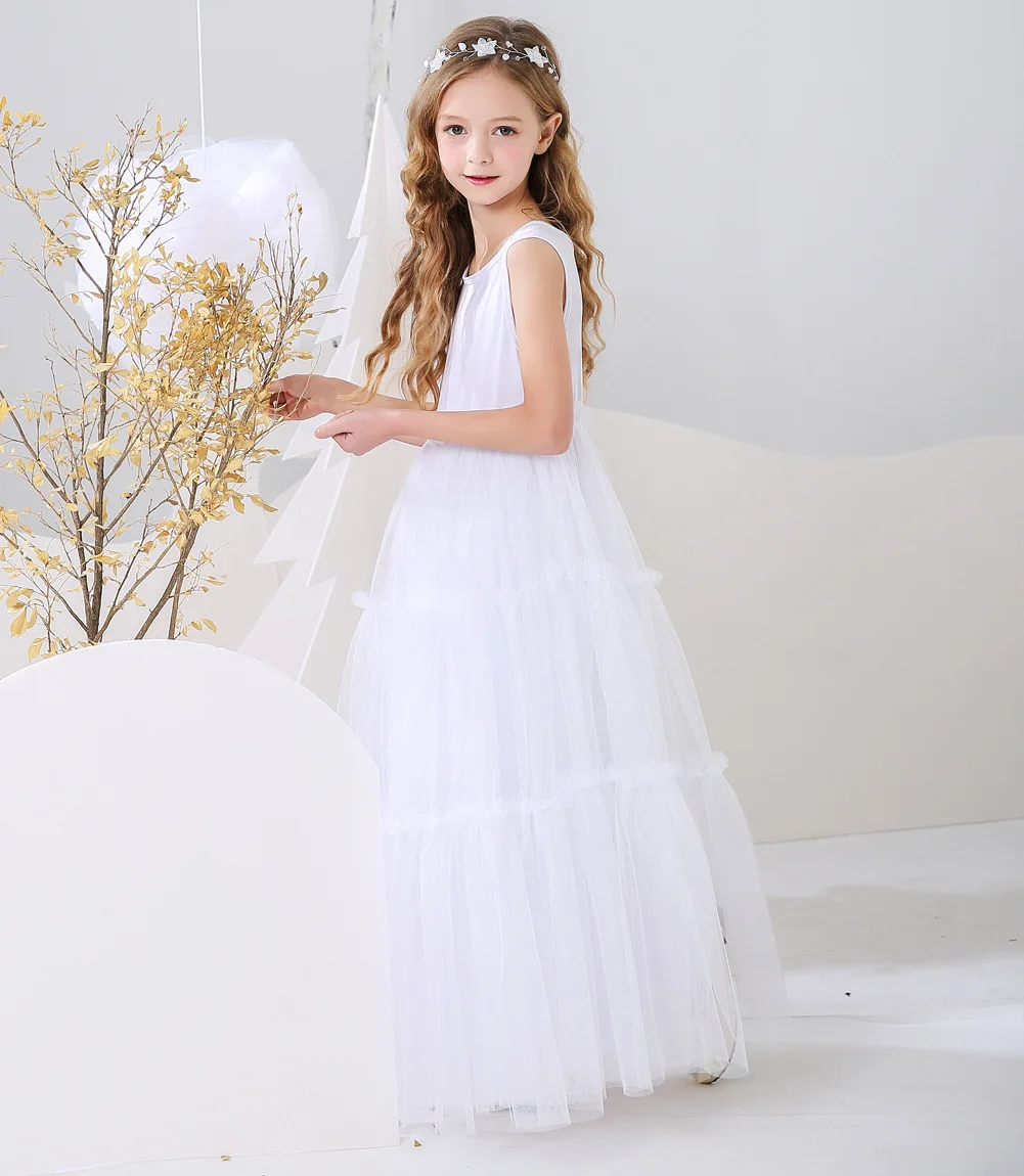 Vestidos blancos de primera comunión para niña, vestidos largos de tul para niña, para bodas, niños y bebés