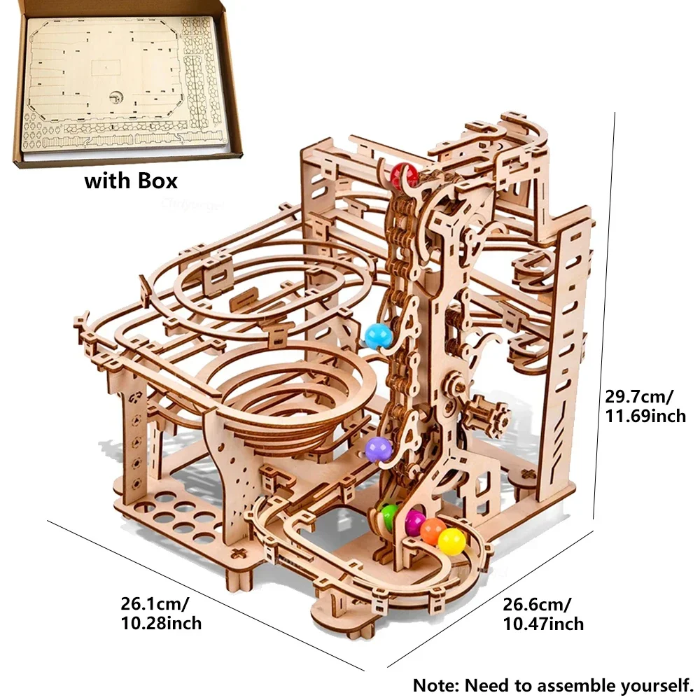 3D Wooden Puzzle DIY Assembly  Building Kits Mechanical Model Marble Run Set Craft STEM Kit Home Craft Gifts Adults Kids