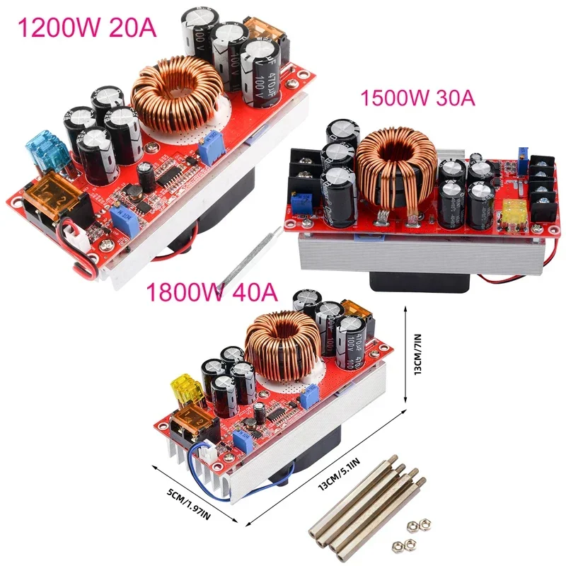 Przetwornica DC-DC Boost 1800W 40A 1500W 30A 1200W 20A Moduł zasilacza Step Up 10-60V do 12-90V Ładowarka z regulowanym napięciem