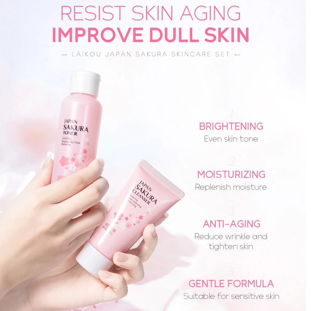 Sakura Skin Care Sets Face Cream Eye Cream Facial Cleanser Reduce Acne Blackhead Korean Cosmetics Face Care Eyes Care Skincare