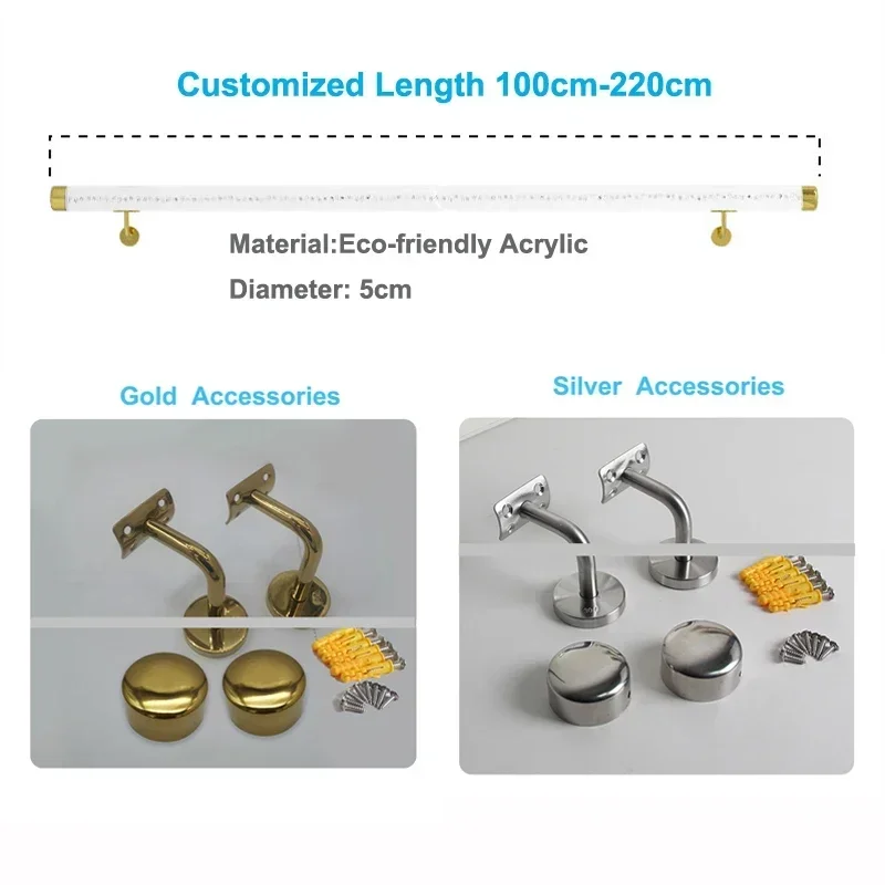 درج كريستال أكريليك فقاعي، درابزين حائط آمن مضاد للانزلاق للمنزل، قاعة المعارض، الفيلا، ديكور الممر، 100-220