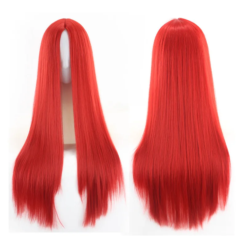 Black wig Synthetic Heat Resistant Long Straight Middle Part Line Costume Cosplay Hair 26 Inches Salon Party Hairpieces