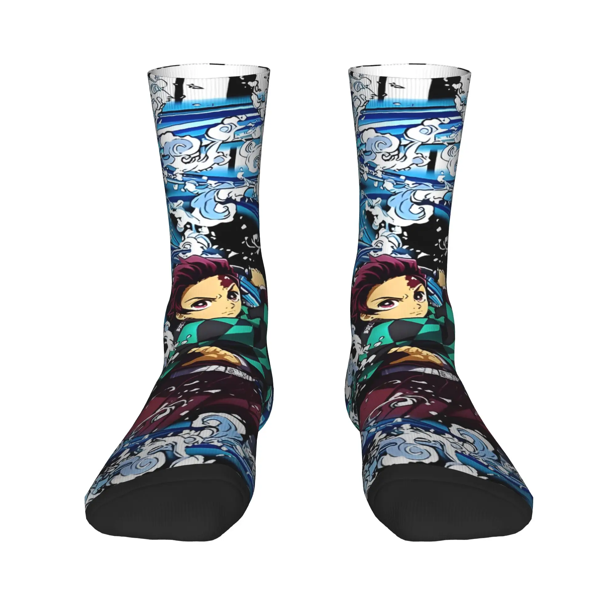 Funny Sock Bandai Demon Slayer Tanjiro Kamado Vintage Quality Pattern Printed Men Crew Socks Novelty Men's Socks