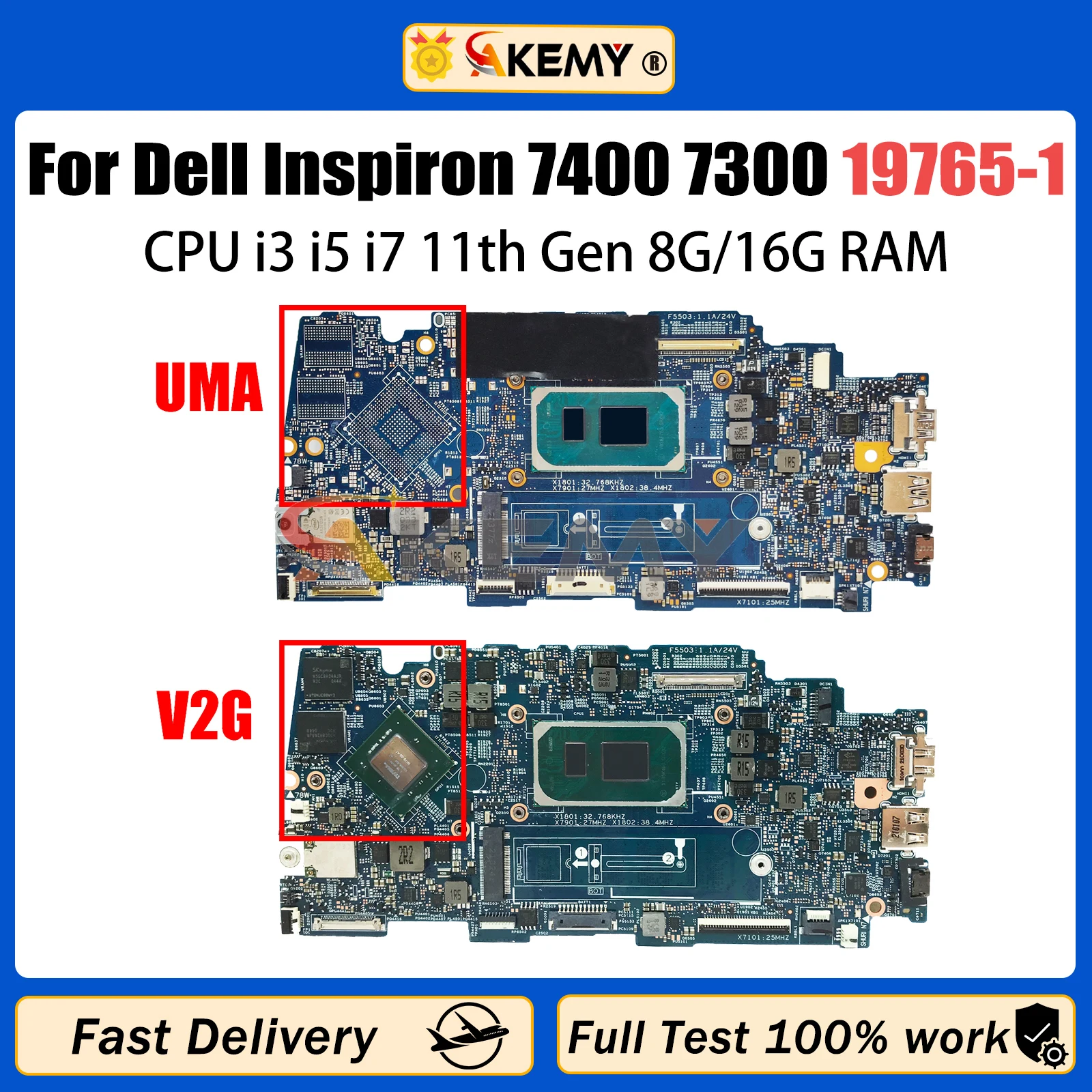 

AKEMY 19765-1 Laptop Motherboard For DELL Inspiron 7400 7300 5301 09JX16 0X49H6 Mainboard With i3 i5 i7 11th Gen CPU 8G/16G RAM