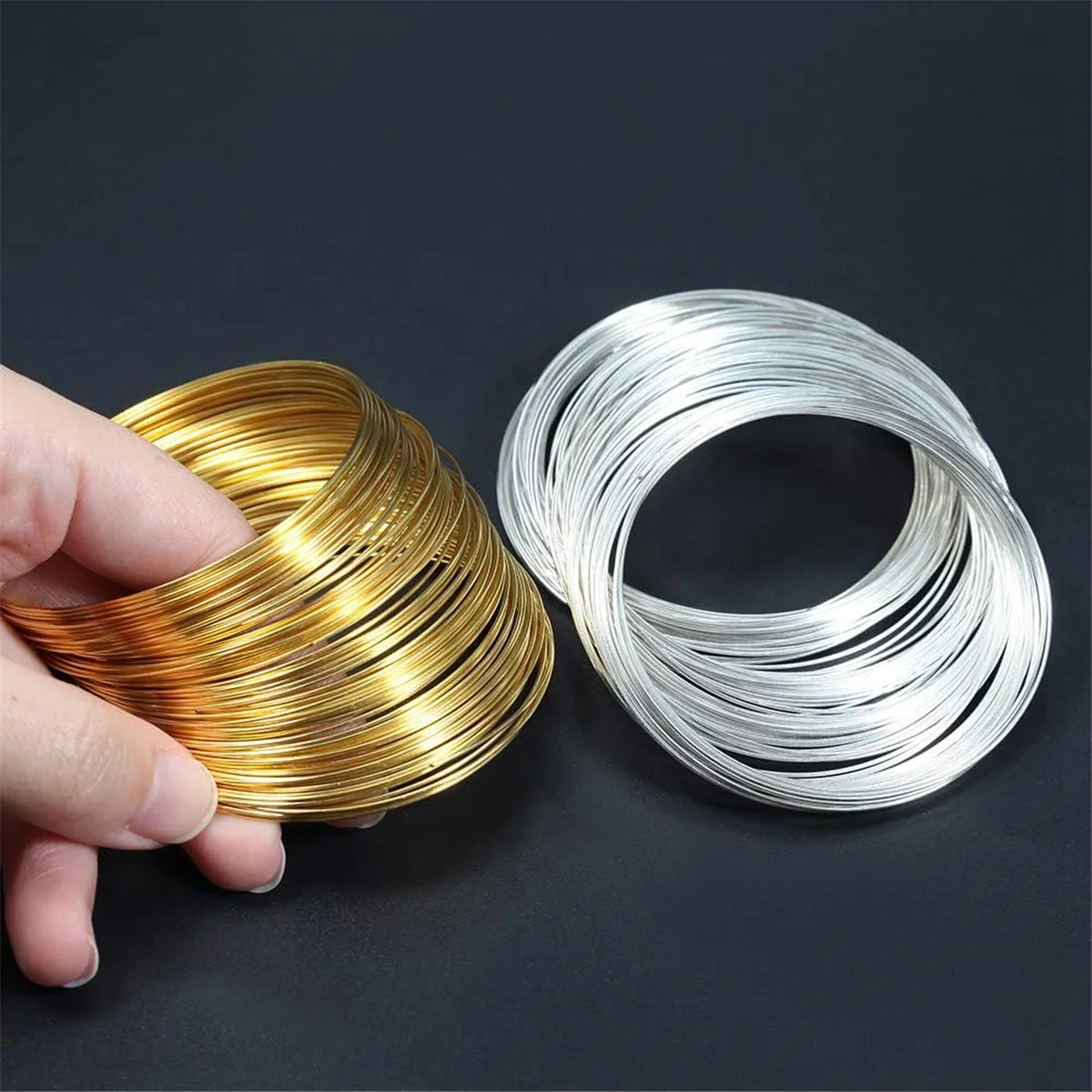 ABQR 200-Loops Memory Wire for Bracelet Making Gold Silver Tone Jewelry Wire Memory Beading Wire for Jewelry Making