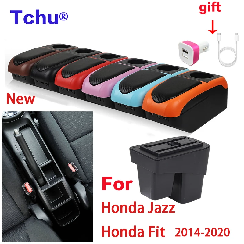 

Подлокотник для Honda Jazz 2014 2015 2016 2017 2018 2019 2020 для Honda Fit Jazz 3, автомобильный подлокотник, контейнер для хранения, usb-чашка