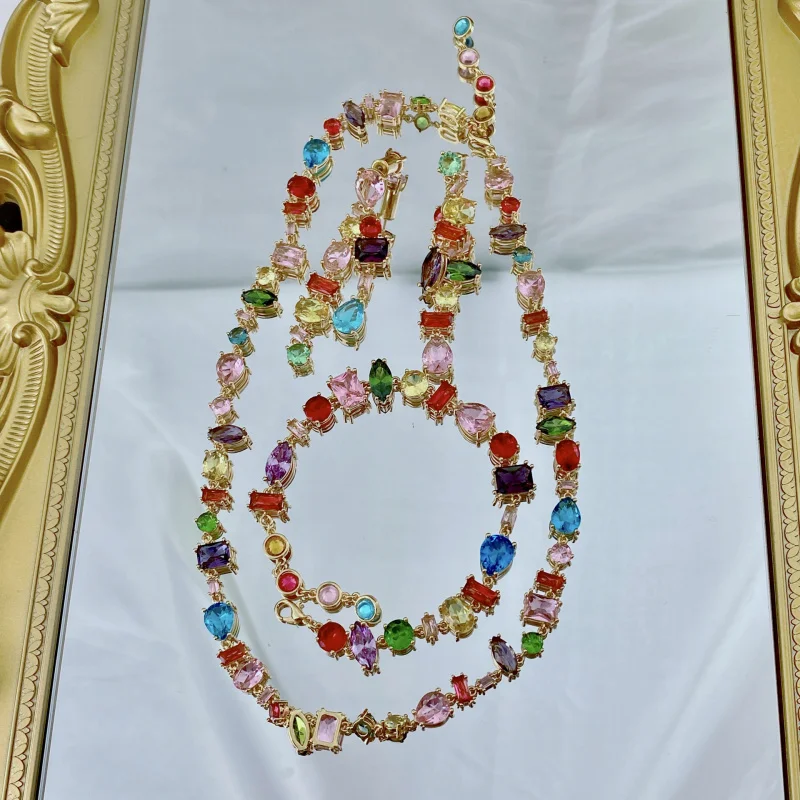 

Brand 18K Gold Plated New Luxury Colourful Crystal Zircon Necklace For Women Fashion Party Jewelry Accessories Ladies Jewellery