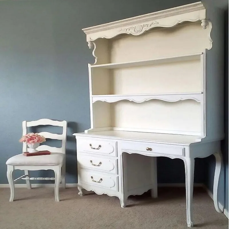 American solid wood desk bookshelf combination white simple French children's computer table student writing table home customiz
