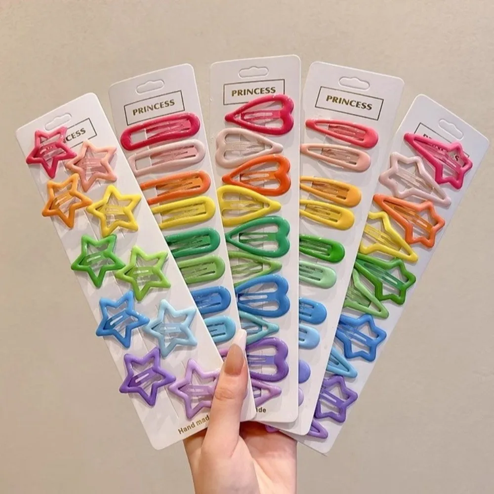 10Pcs Cute Colorful Hair Clips Alloy Star Heart Shaped Hairpins Handmade Candy Color Side Clips