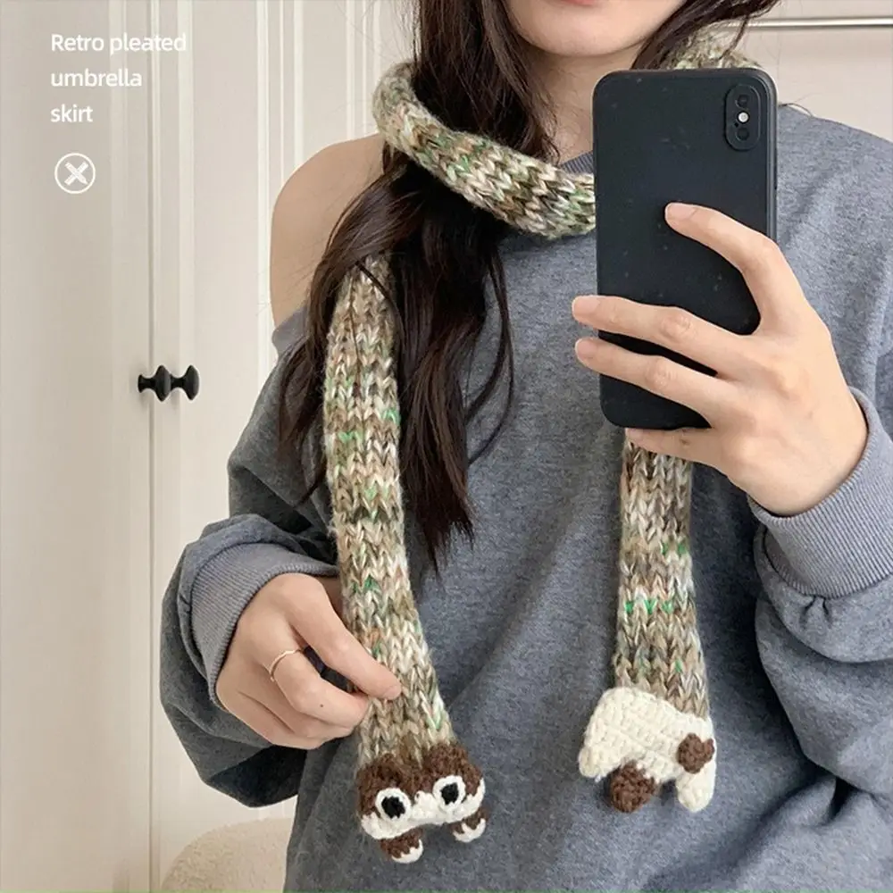 Punk Harajuku Style Y2K Knitted Scarf Cartoon Animals Long Narrow Scarves Scarf Accessories Korean Style Squirrel Shawl Female