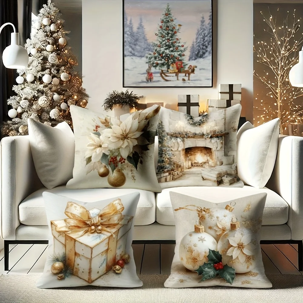 

4 шт. Наволочки «Роскошная рождественская коллекция» — изысканный дизайн для крыльца, патио, дивана, гостиной и поясничные подушки