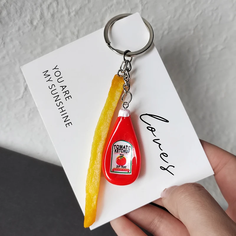 الراتنج صلصة الطماطم البطاطس المقلية سلاسل المفاتيح لصديق هدية الإبداعية مضحك مقلد الغذاء قلادة حقيبة صندوق سيارة حلقة رئيسية الحلي #2