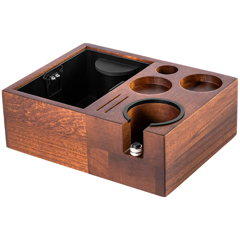 Solid Wood Coffee Tamper Stand Powder Distributor Tamper Detachable Grounds Box Base Coffee Handle Holder Espresso Accessories