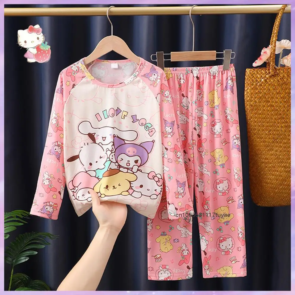 Sanrioed 2 قطعة أنيمي مرحبا كيتي بيجامات أطفال بأكمام طويلة Kawaii ميلودي كورومي الأميرة الكرتون لطيف الاطفال ملابس خاصة