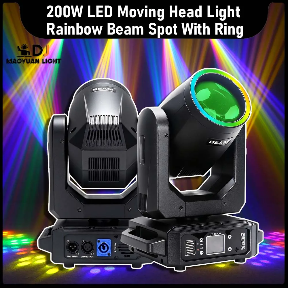 

MYDJ 200W LED Moving Head Light Rainbow Beam Spot With Ring 18 Rotating Prisms+12 Gobo+8 Color Effect For Dj Disco Show Bar DMX
