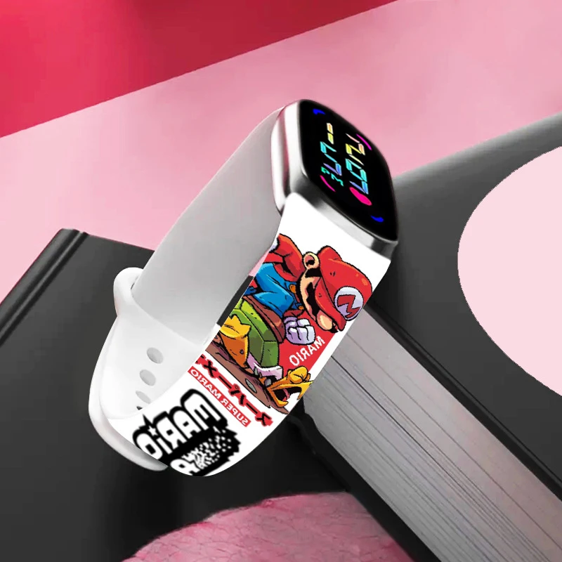 Mario Bros Digital Watch Waterproof Sport Wristband for Children with Luigi Princess Peach Yoshi Bowser Action Figures