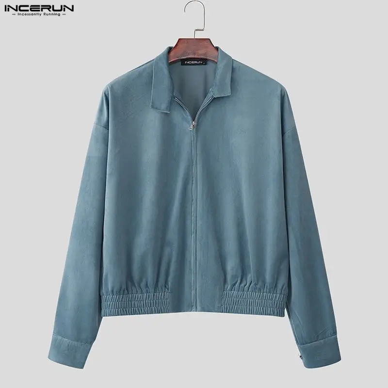 

INCERUN мужские куртки однотонные велюровые мужские пальто на молнии с длинными рукавами уличная одежда свободные корейский стиль модная повседневная верхняя одежда куртки