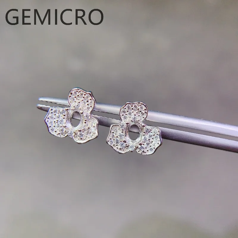 

Fashion DIY Flower Earrings Empty Holder S925 Sterling Silver Setting 3x4mm Ellipse Stone Fine Charm Weddings Jewelry for Woman